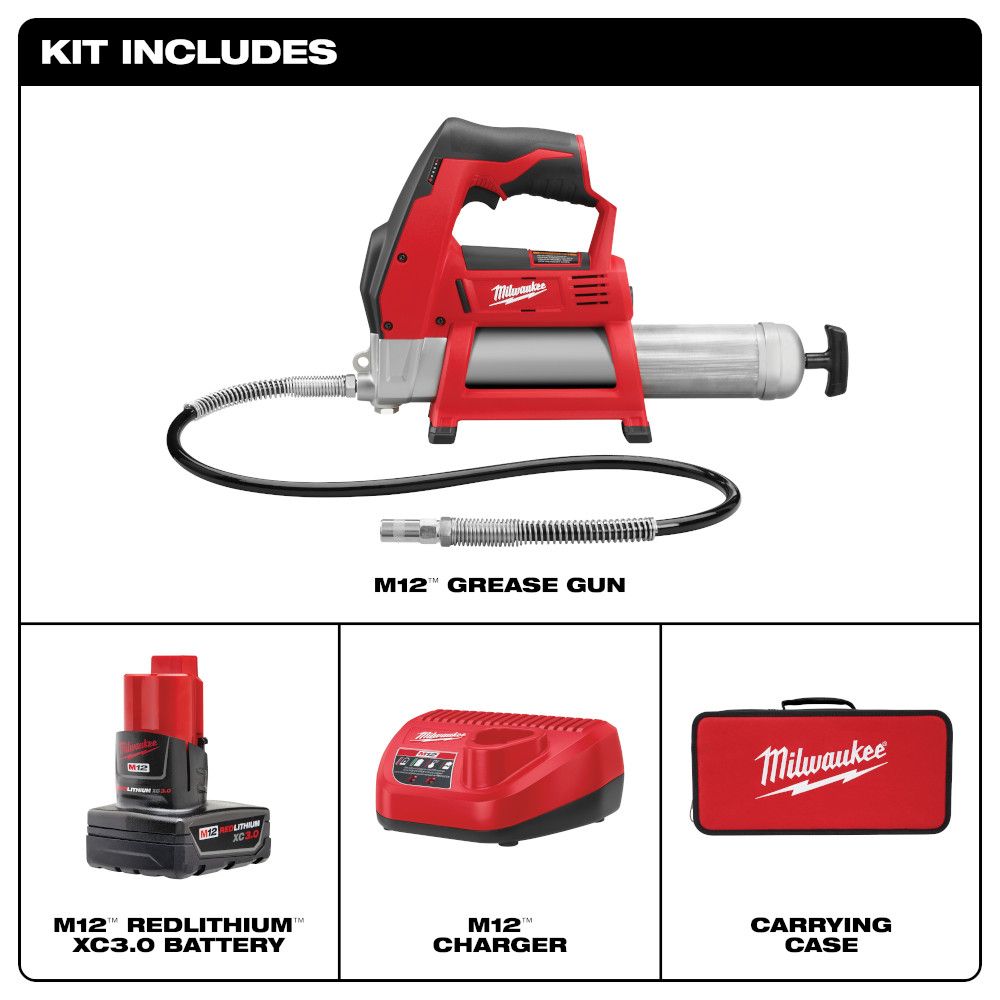 Milwaukee M12 12 Volt Lithium-Ion Cordless Cordless Grease Gun Kit