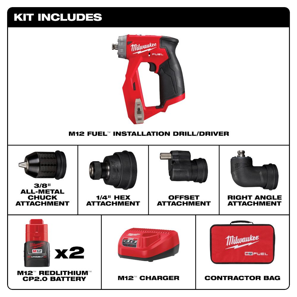 Milwaukee M12 FUEL 12 Volt Lithium-Ion Brushless Cordless Installation Drill/Driver Kit