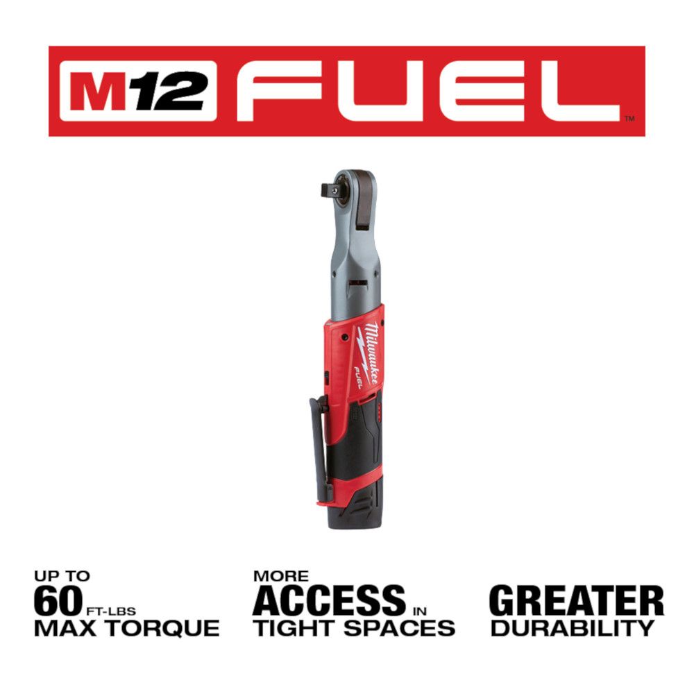 Milwaukee M12 FUEL 12 Volt Lithium-Ion Brushless Cordless 1/2" Ratchet Two Battery Kit