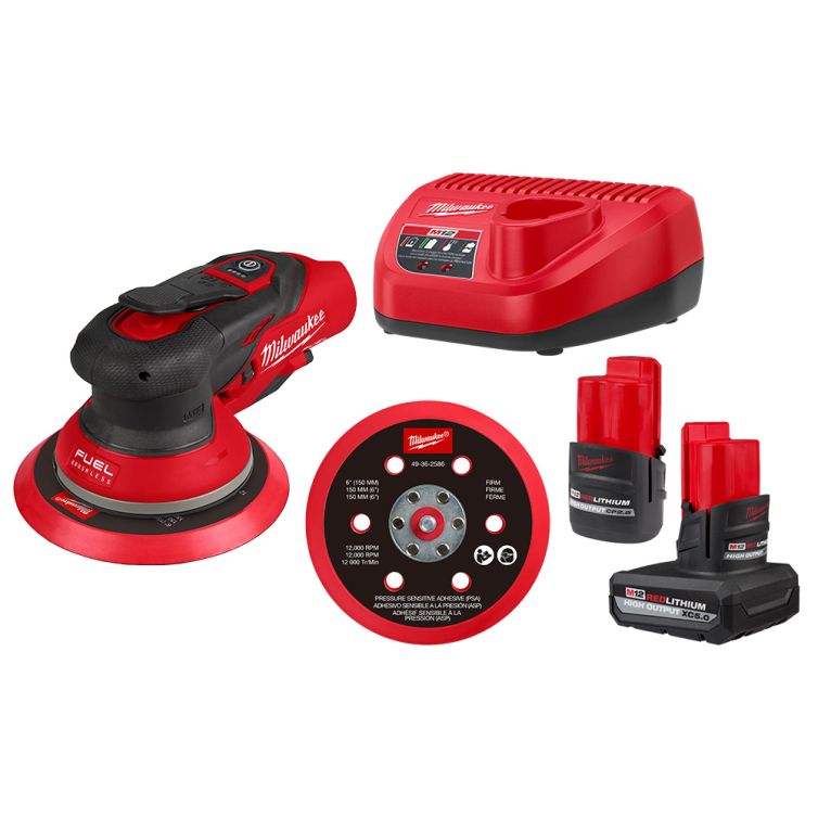 Milwaukee M12 FUEL 6" Random Aggressive Orbit 3/16" Sander - Kit