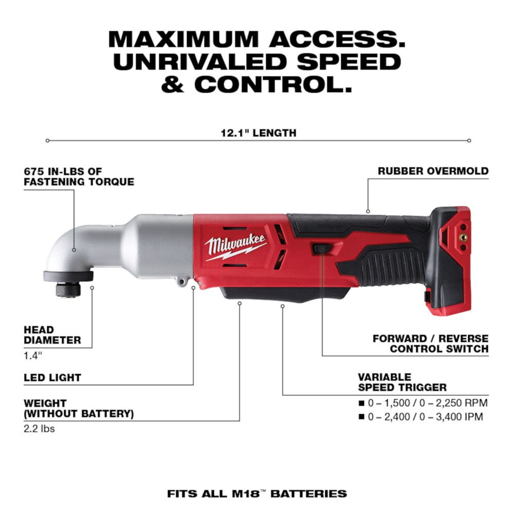 Milwaukee M18 18 Volt Lithium-Ion Cordless 2-Speed 1/4 in. Right Angle Impact Driver - Tool Only
