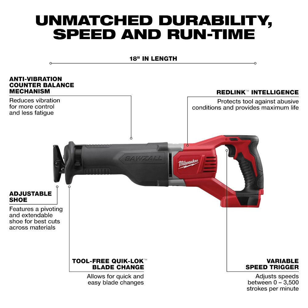 Milwaukee M18 SAWZALL Reciprocating Saw - Tool Only
