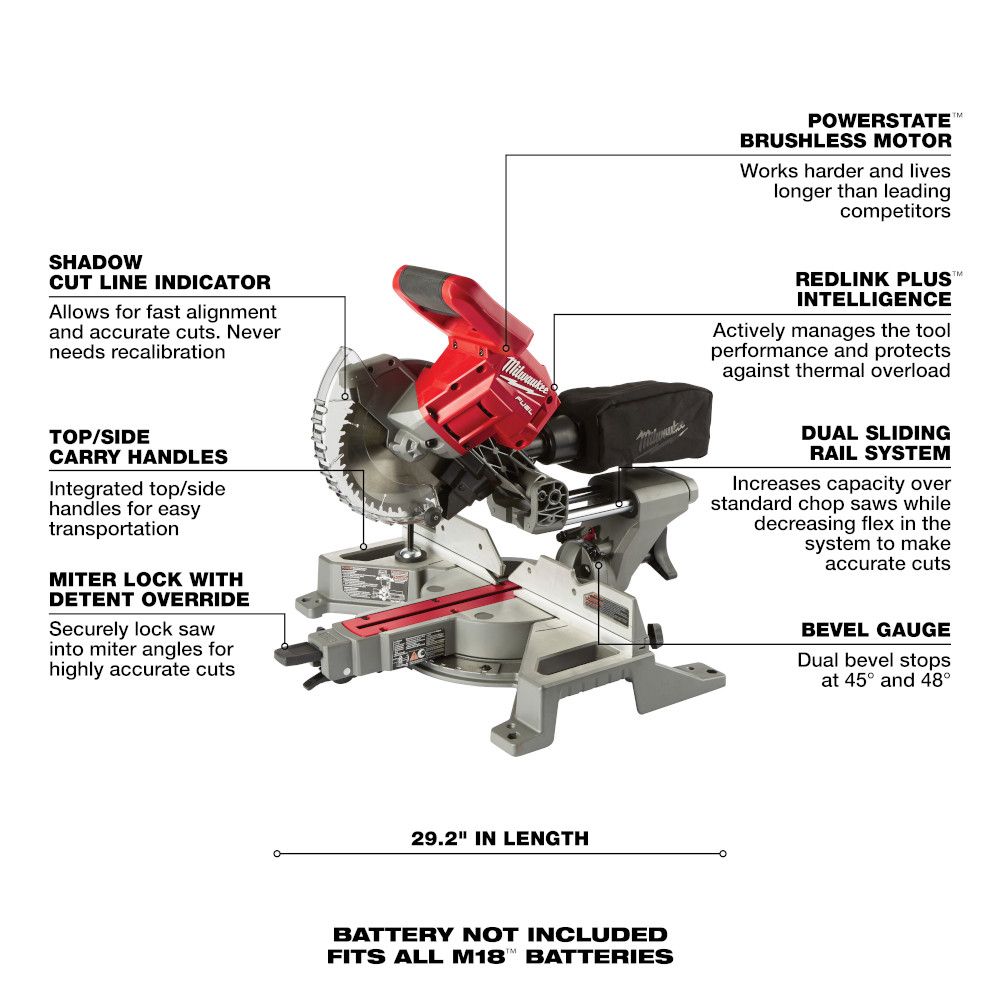 Milwaukee M18 FUEL 7 1/4" Dual Bevel Mitre Saw