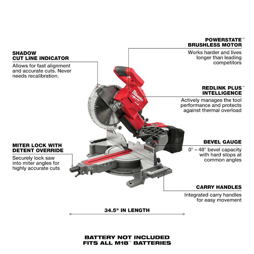 Milwaukee M18 FUEL 18 Volt Lithium-Ion Brushless Cordless Dual Bevel Sliding Compound Miter Saw - Tool Only