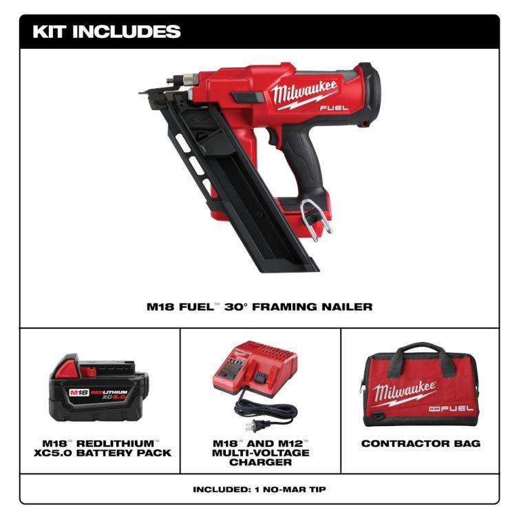 Milwaukee M18 FUEL 18 Volt Lithium-Ion Brushless Cordless 30 Degree Framing Nailer Kit
