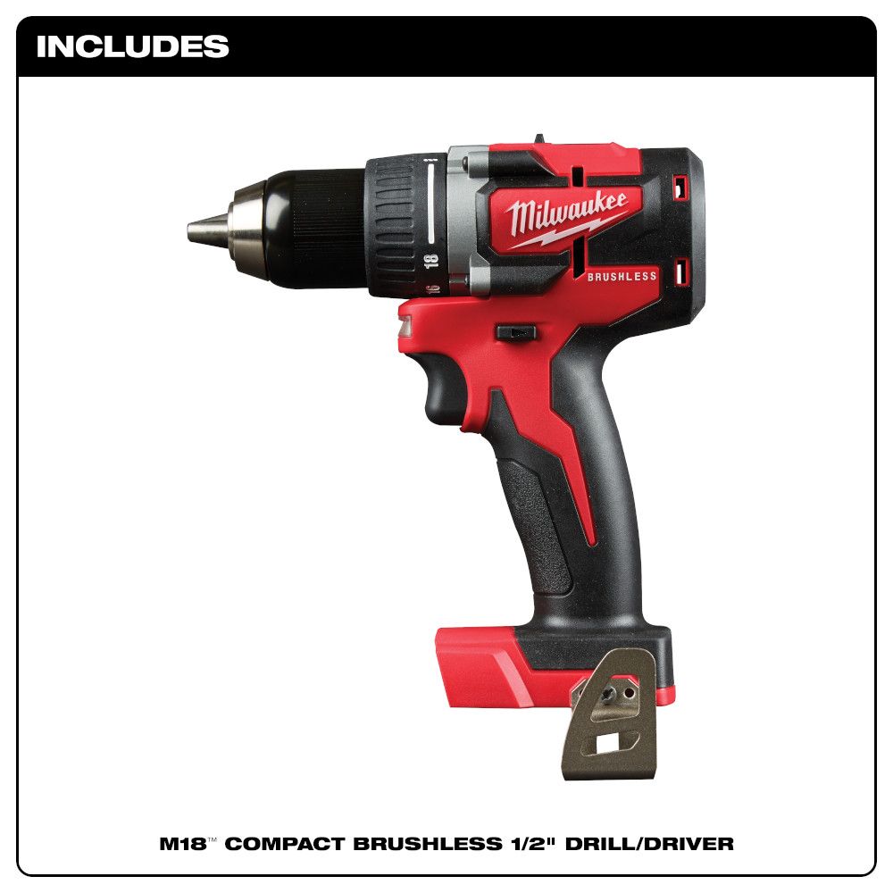 Milwaukee M18 18 Volt Lithium-Ion Cordless Compact Brushless 1/2 in. Drill - Tool Only