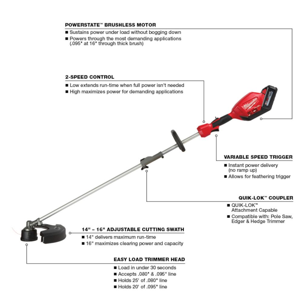 Milwaukee M18 FUEL 18 Volt Lithium-Ion Brushless Cordless String Trimmer Kit with QUIK-LOK Attachment Capability