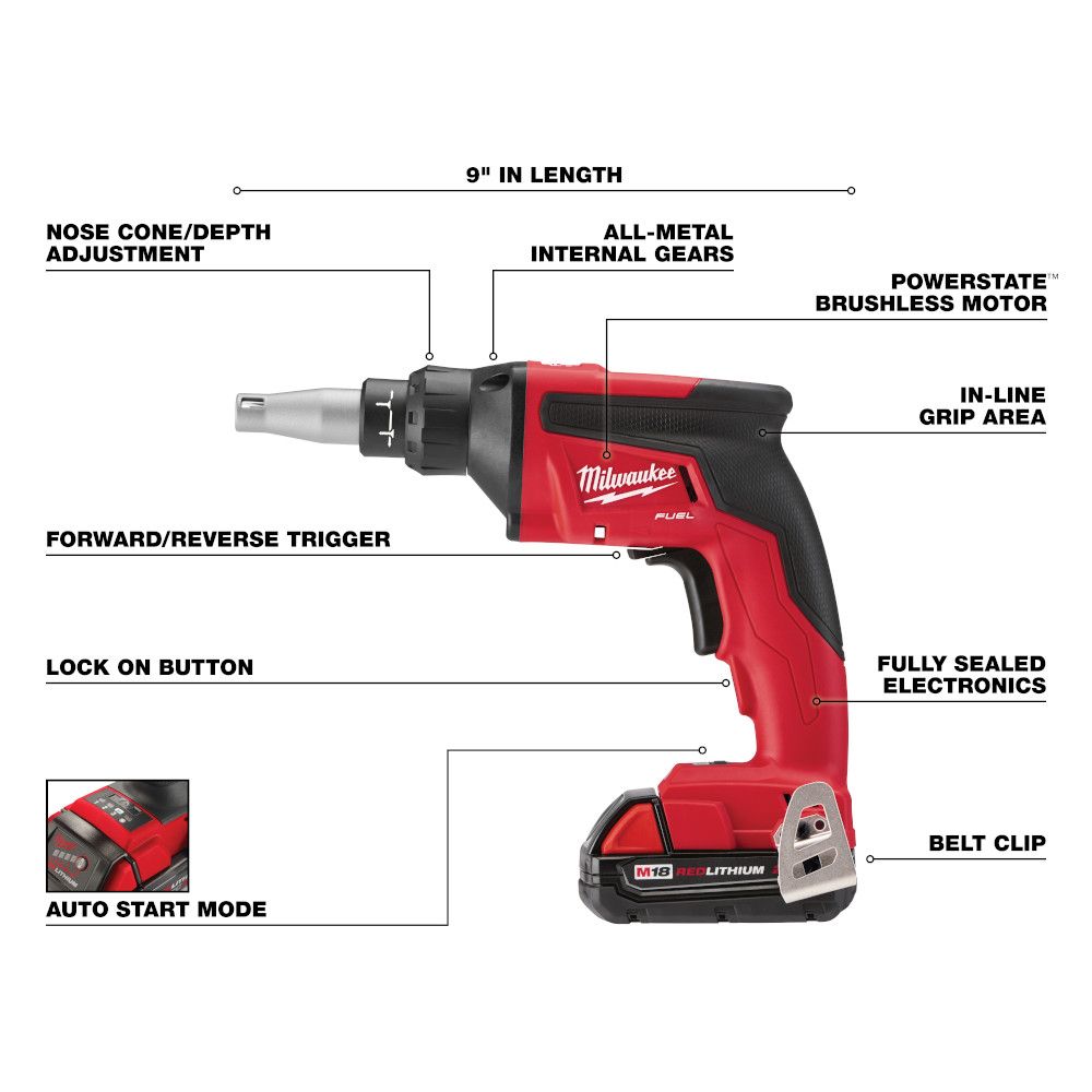 Milwaukee M18 FUEL 18 Volt Lithium-Ion Brushless Cordless Drywall Screw Gun- - Tool Only