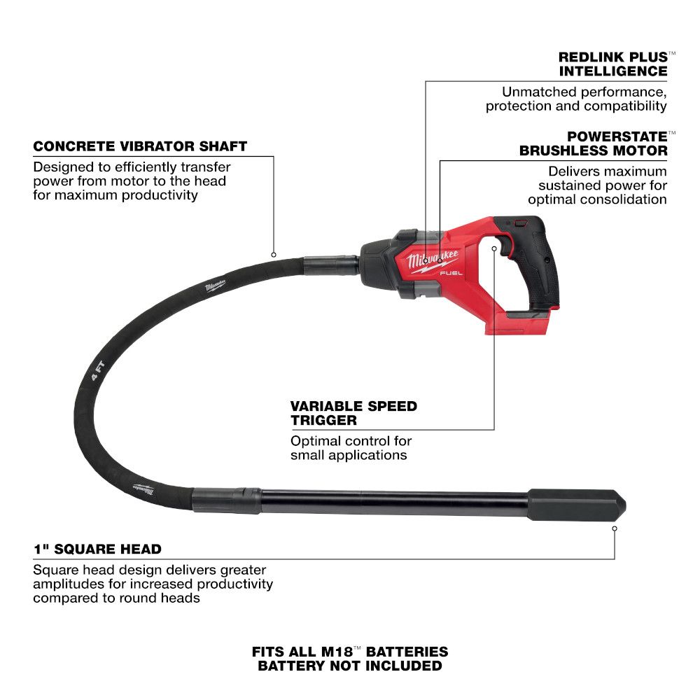 Milwaukee M18 FUEL 4' Concrete Pencil Vibrator (Tool Only)