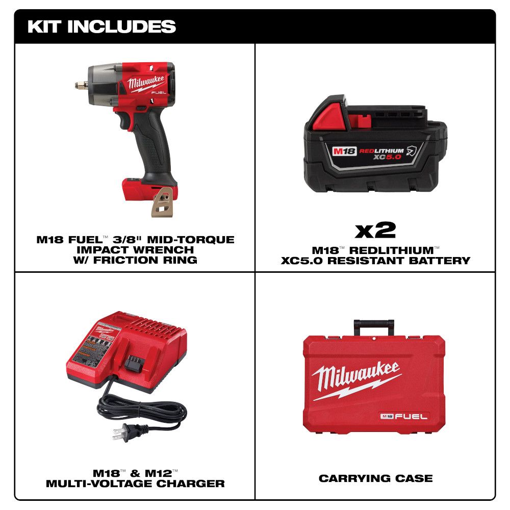 Milwaukee M18 Fuel 3/8" Mid-Torque Impact Wrench with Friction Ring Kit