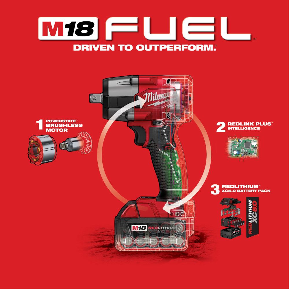 Milwaukee M18 FUEL 1/2" Mid-Torque Impact Wrench with Friction Ring