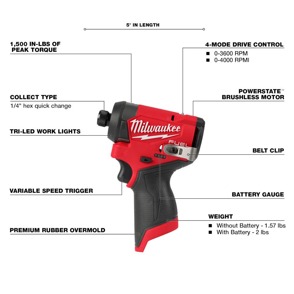 Milwaukee M12 Fuel 1/4" Hex Impact Driver Kit