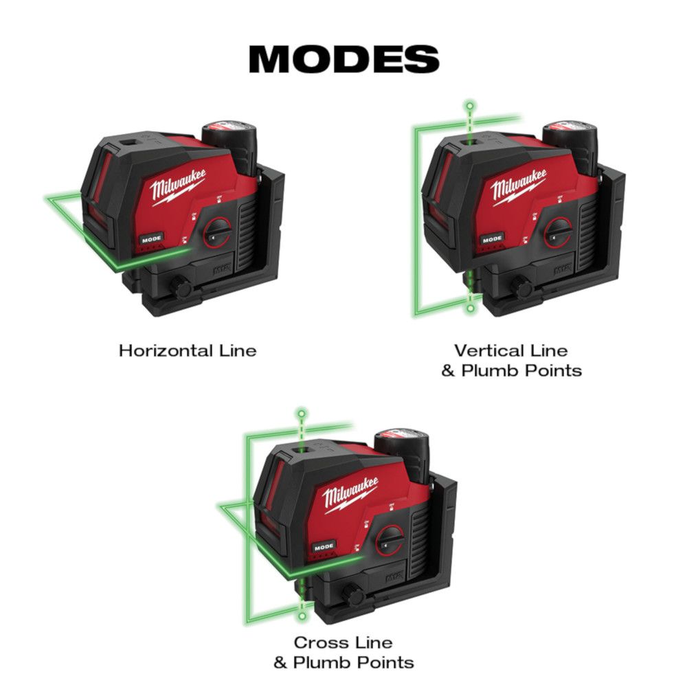 Milwaukee M12 12 Volt Lithium-Ion Cordless Green Cross Line and Plumb Points Laser - Tool Only
