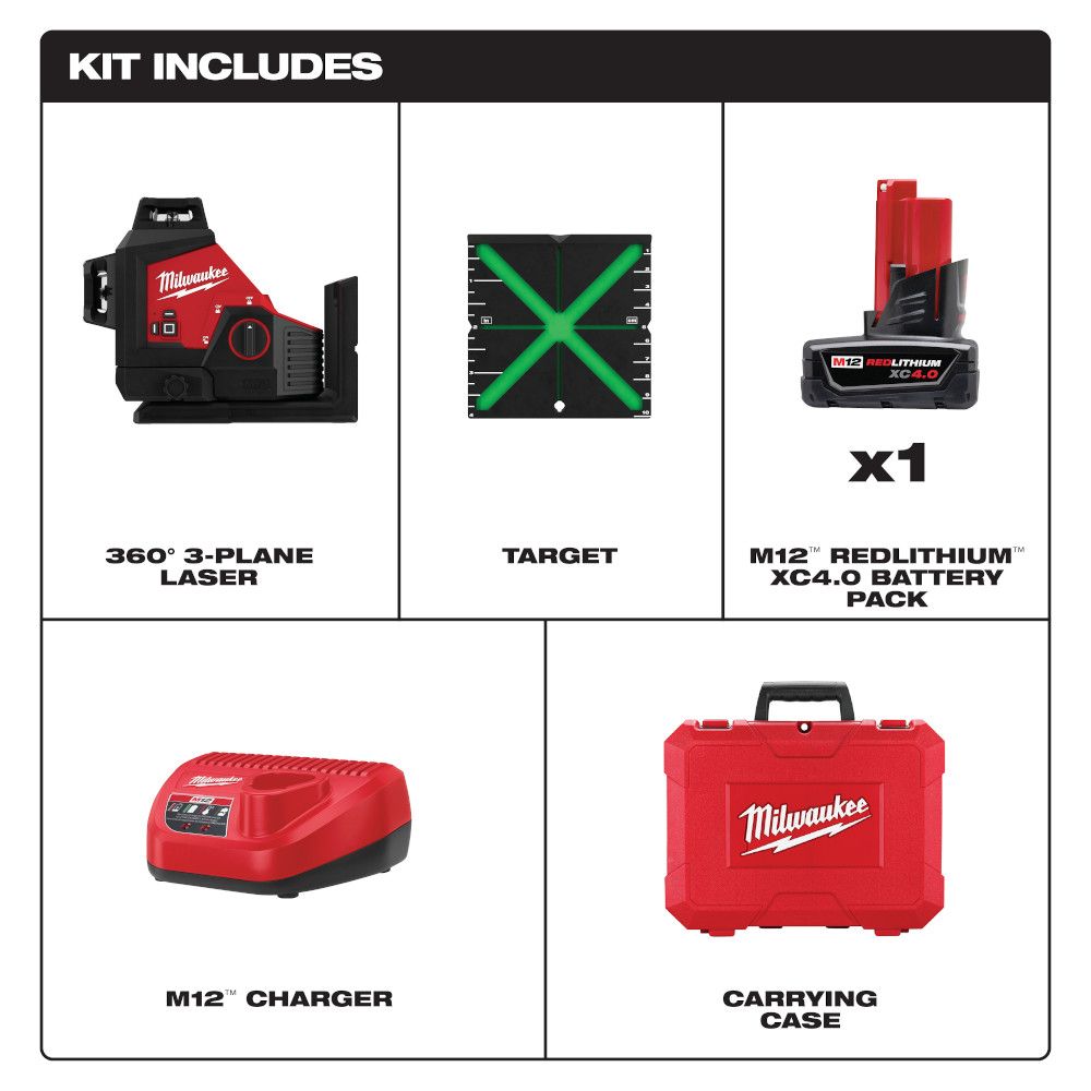 Milwaukee M12 Green 360 3-Plane Laser Kit