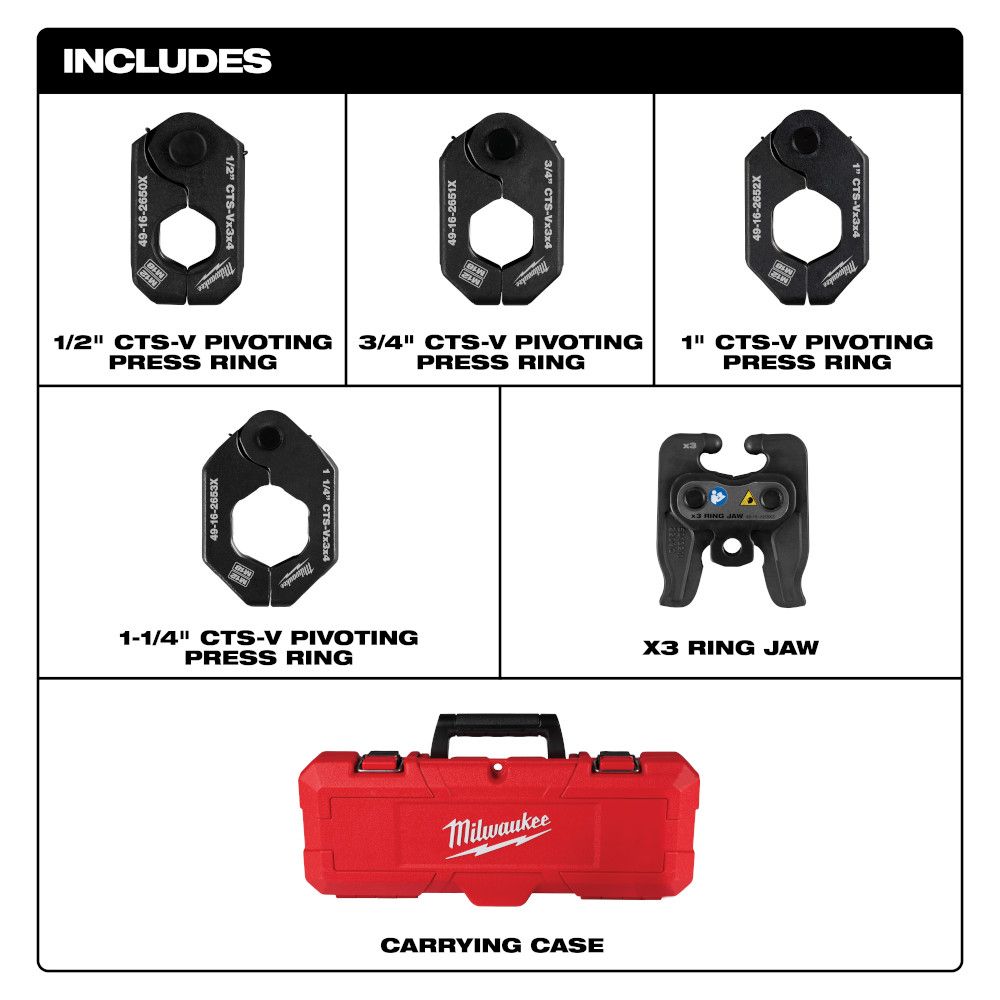 Milwaukee CTS-V Pivoting Press Rings 1/2" -1 1/4" Kit