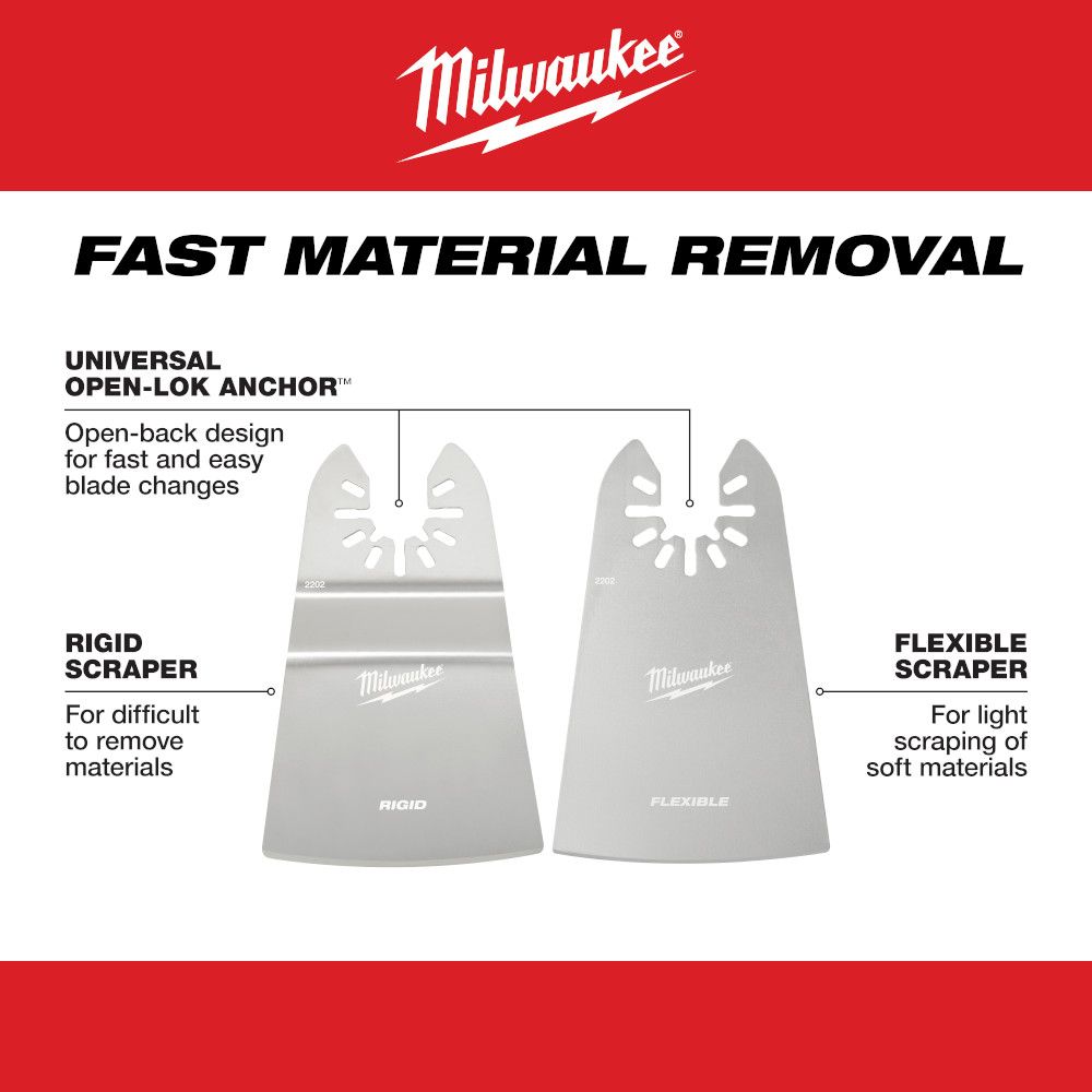Milwaukee Oscillating Scraper Set 2pc Flex and Rigid