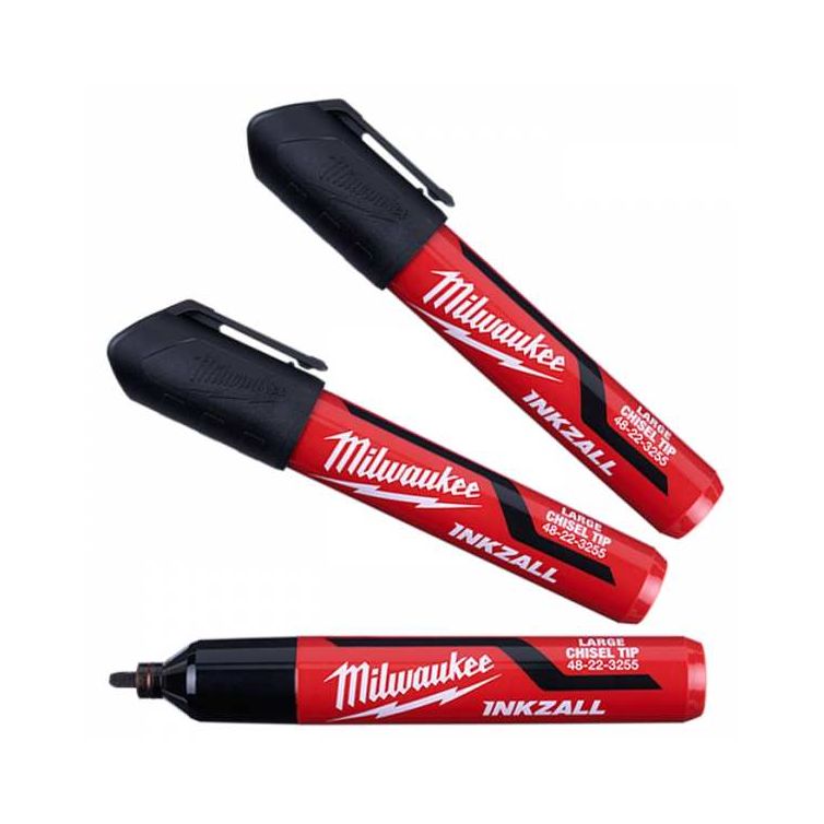 Milwaukee INKZALL 3PC Large Chisel Tip Black Marker