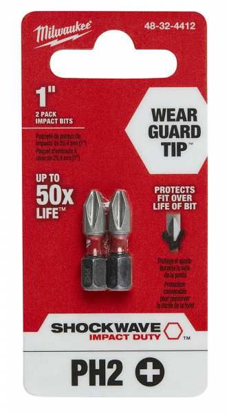 Milwaukee 1 in. Phillips #2 SHOCKWAVE Impact Insert Bits - 2 Pack