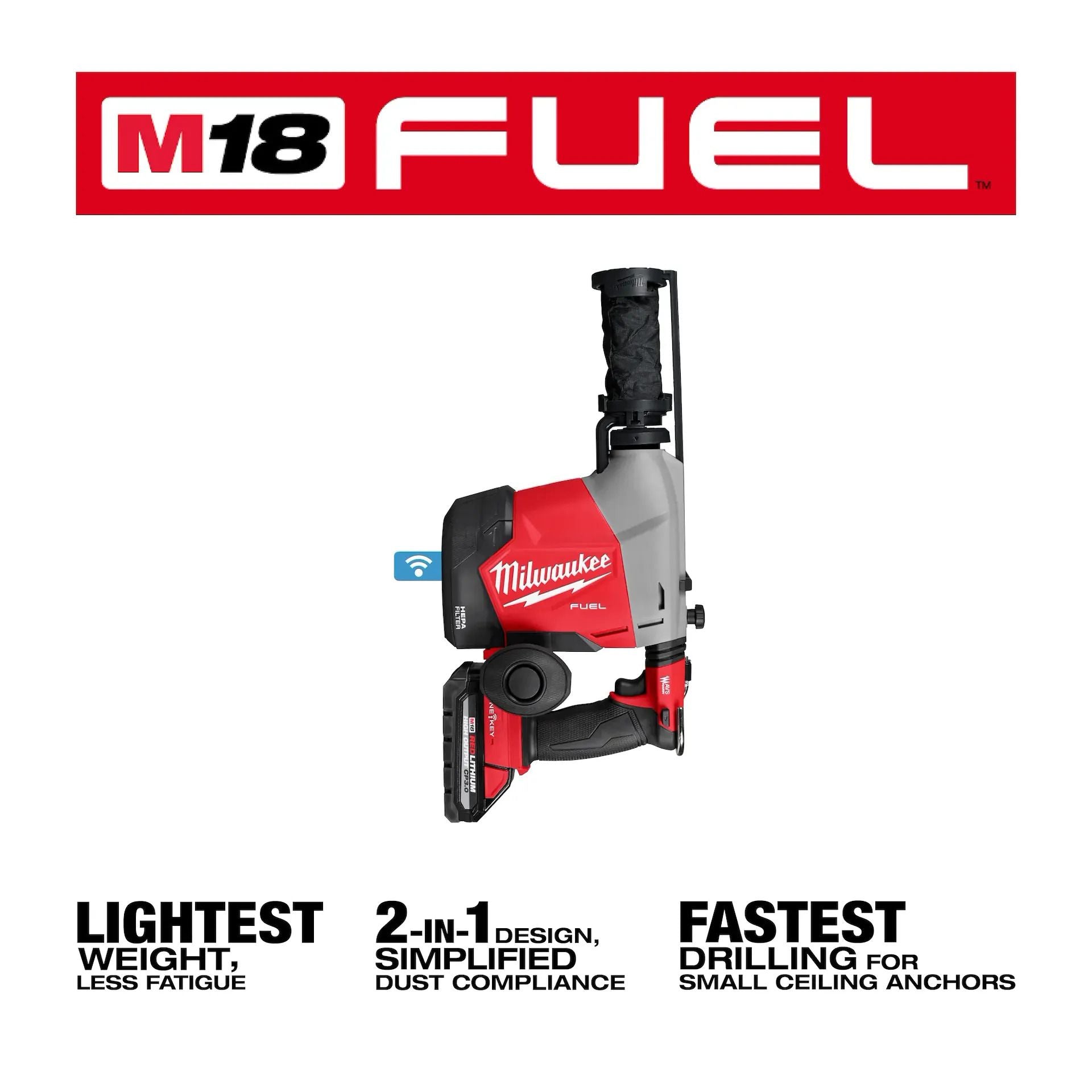 Milwaukee M18 FUEL Overhead Rotary Hammer w/ Integrated Dust Extraction