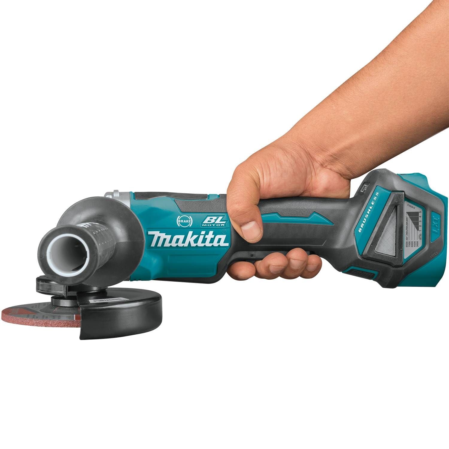 Makita 18V 5" Angle Grinder with Paddle Switch, Variable Speed, Electric Brake and Brushless Motor