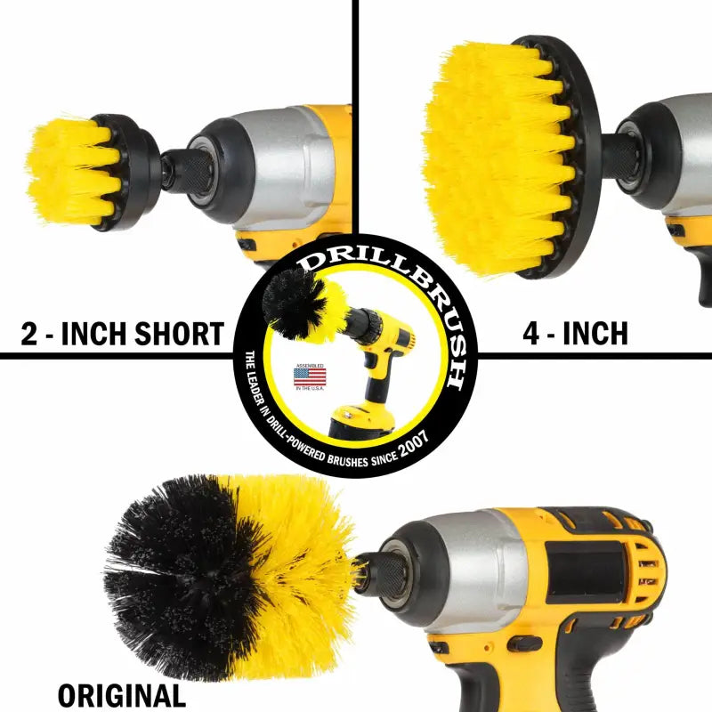 Drill Brush Accessory DRILL BRUSH KIT – YELLOW (2″ROUND, 4″ FLAT, 4″ BULLET) -** DRILL NOT INCLUDED**