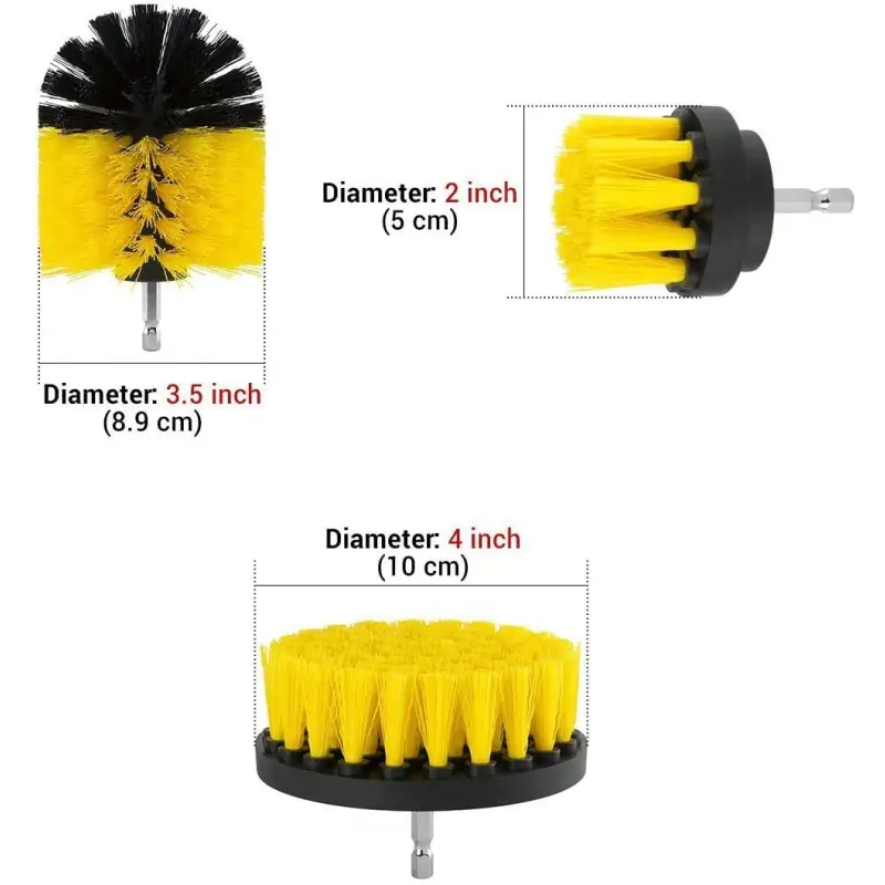 Drill Brush Accessory DRILL BRUSH KIT – YELLOW (2″ROUND, 4″ FLAT, 4″ BULLET) -** DRILL NOT INCLUDED**