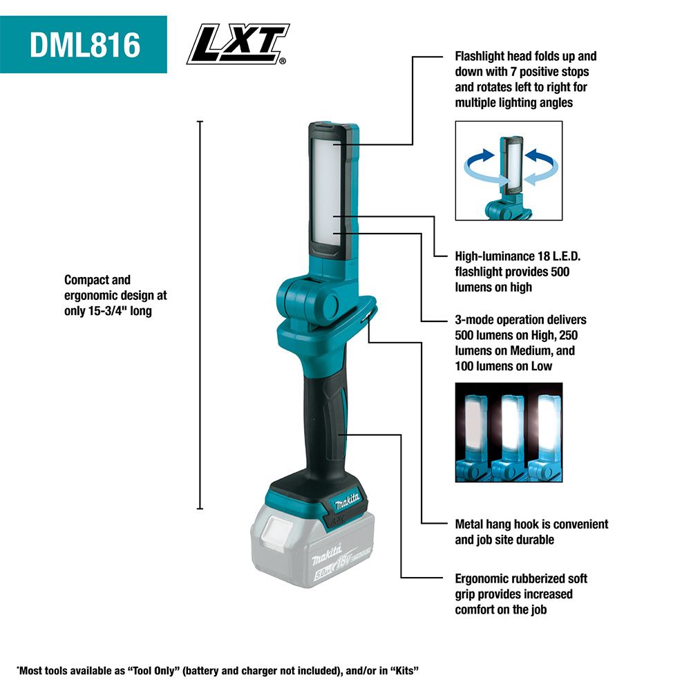 Makita 18V LXT Lithium‑Ion Cordless 18 LED Flashlight - 500 Lumens (Tool Only)