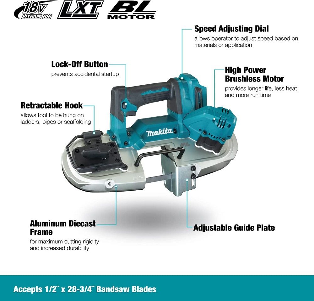 Makita 18V LXT Brushless Variable Speed Bandsaw with Lock-Off Button - Tool Only