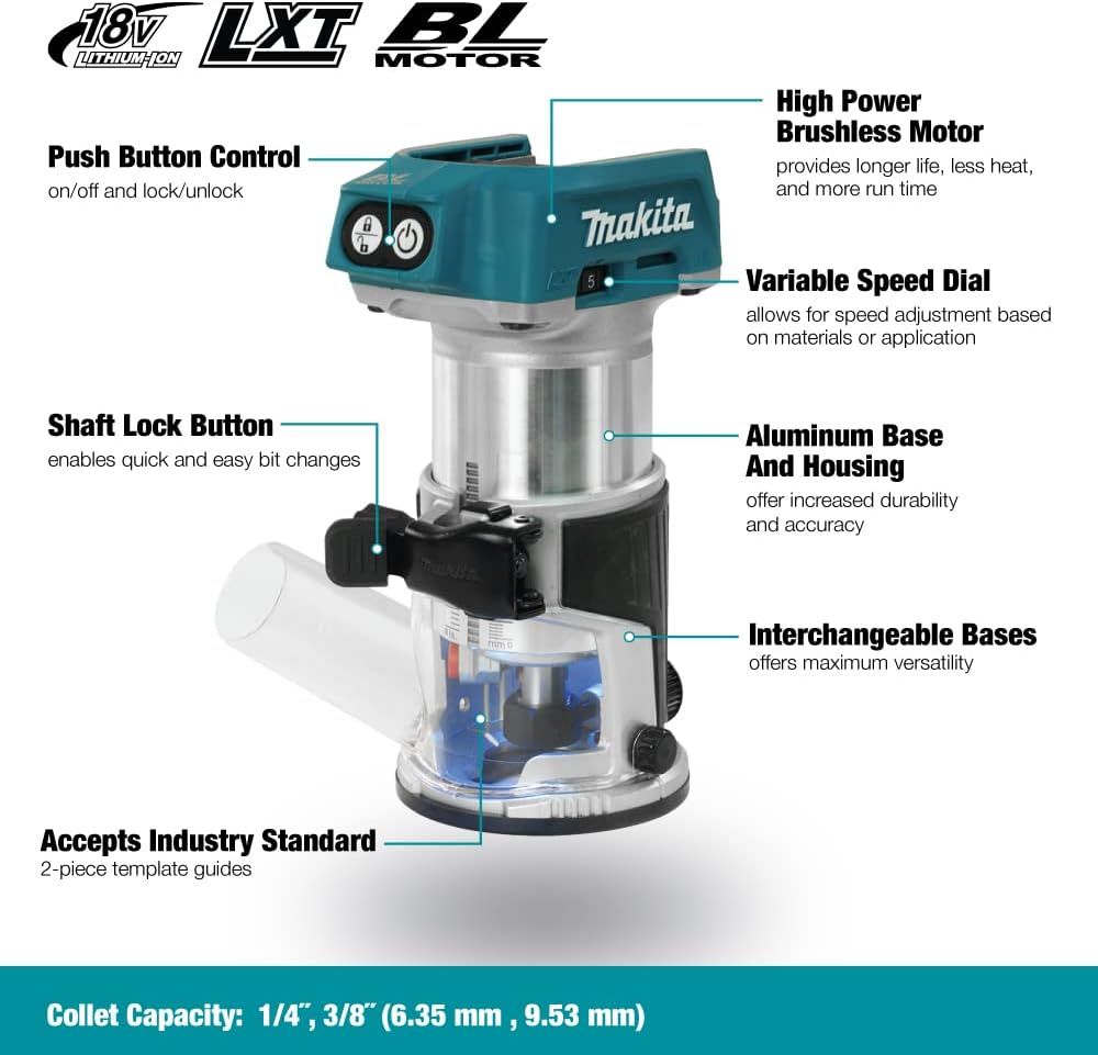 Makita 18V Cordless Compact Router with Brushless Motor