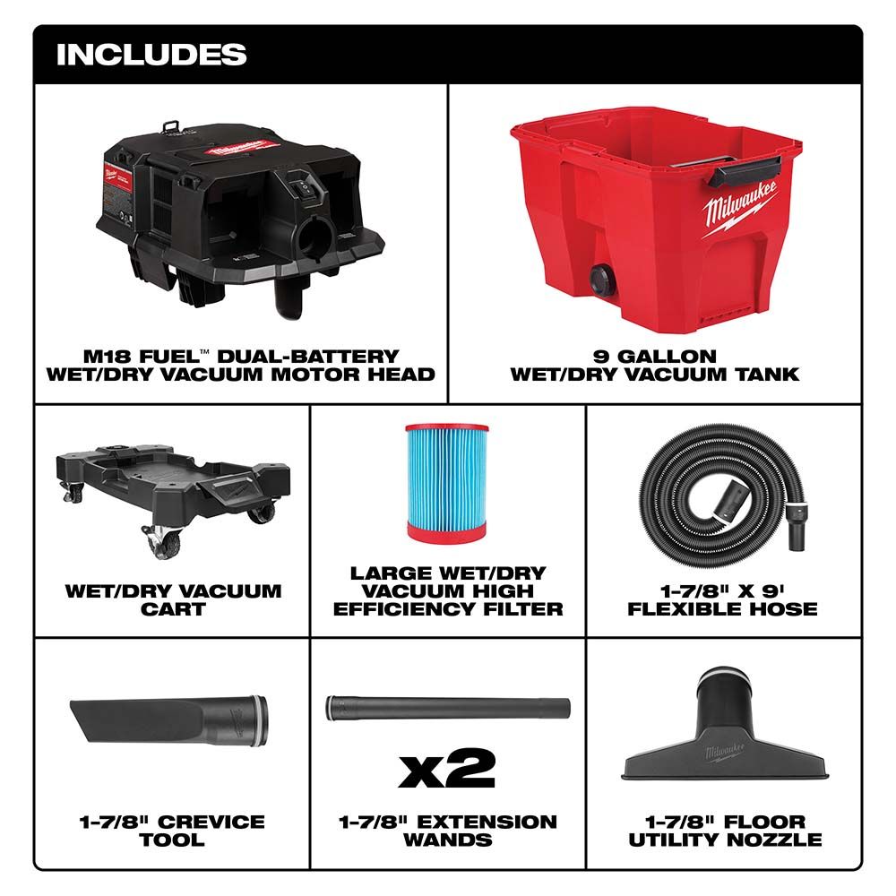 Milwaukee M18 FUEL 9 Gallon Dual-Battery Wet/Dry Vacuum (Tool Only)