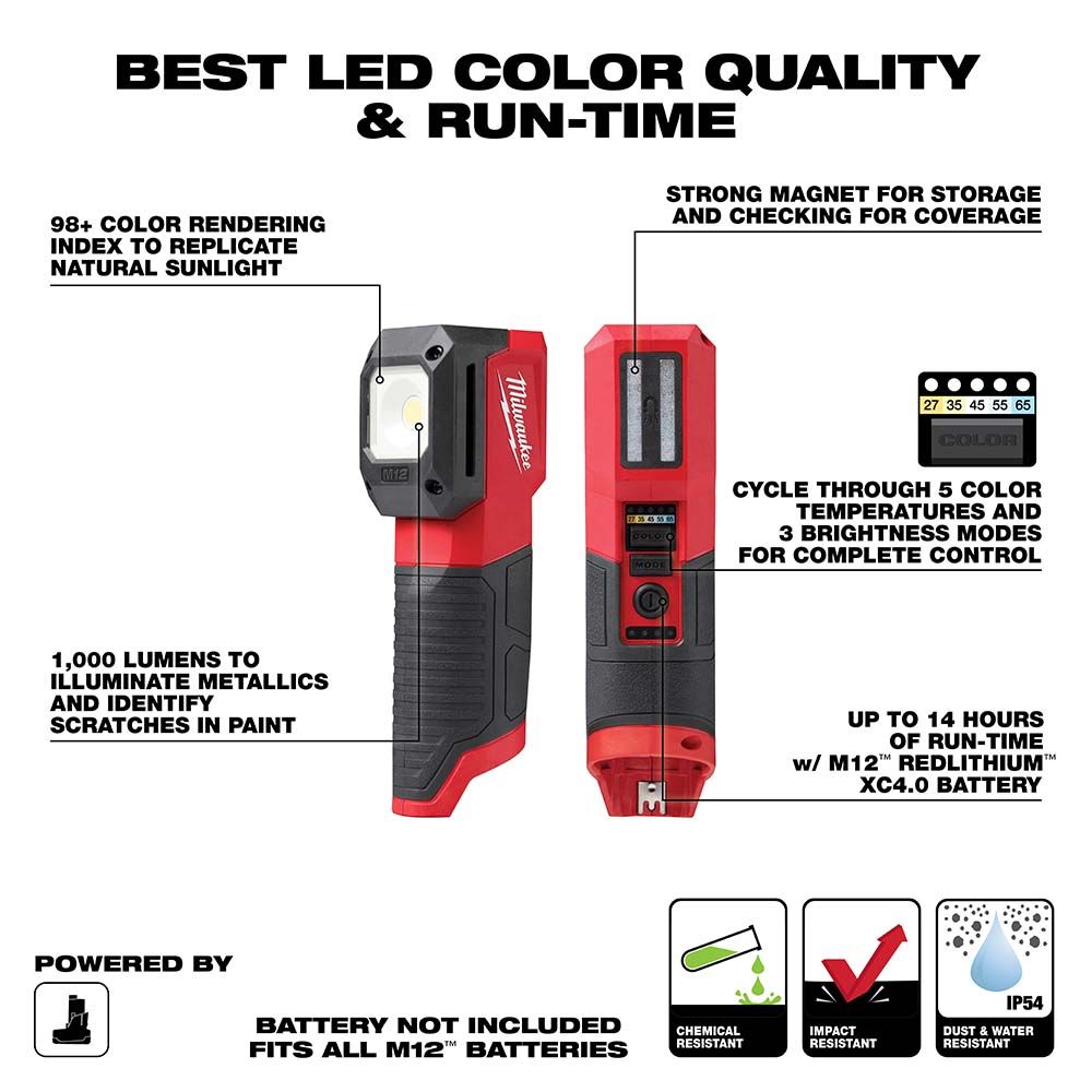 Lampe de correspondance des couleurs de peinture et de finition Milwaukee M12 (outil uniquement)