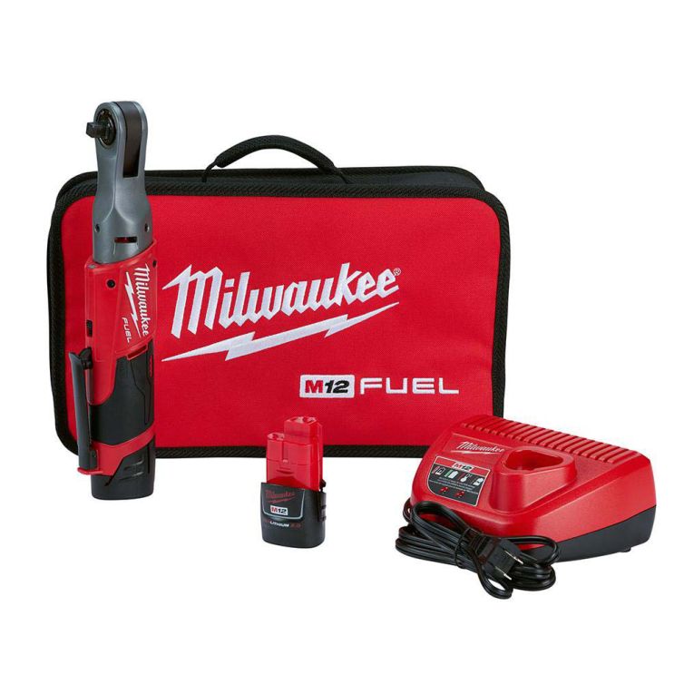 Milwaukee M12 FUEL 12 Volt Lithium-Ion Brushless Cordless 3/8 in. Ratchet Two Battery Kit