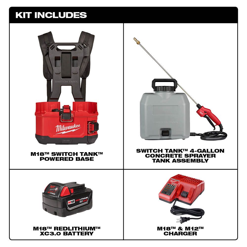 Milwaukee M18 18 Volt Lithium-Ion Cordless SWITCH TANK 4-Gallon Backpack Concrete Sprayer Kit