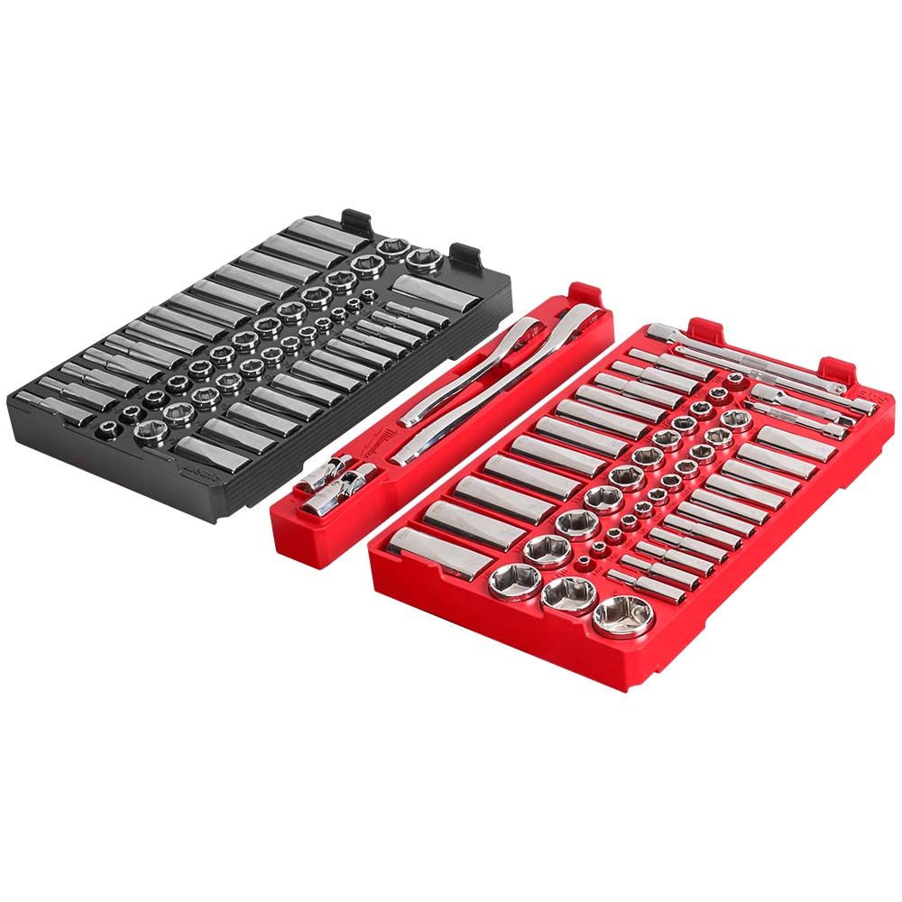 Milwaukee 1/4" & 3/8" Ratchet and Socket Set in PACKOUT - SAE & Metric - 106pc