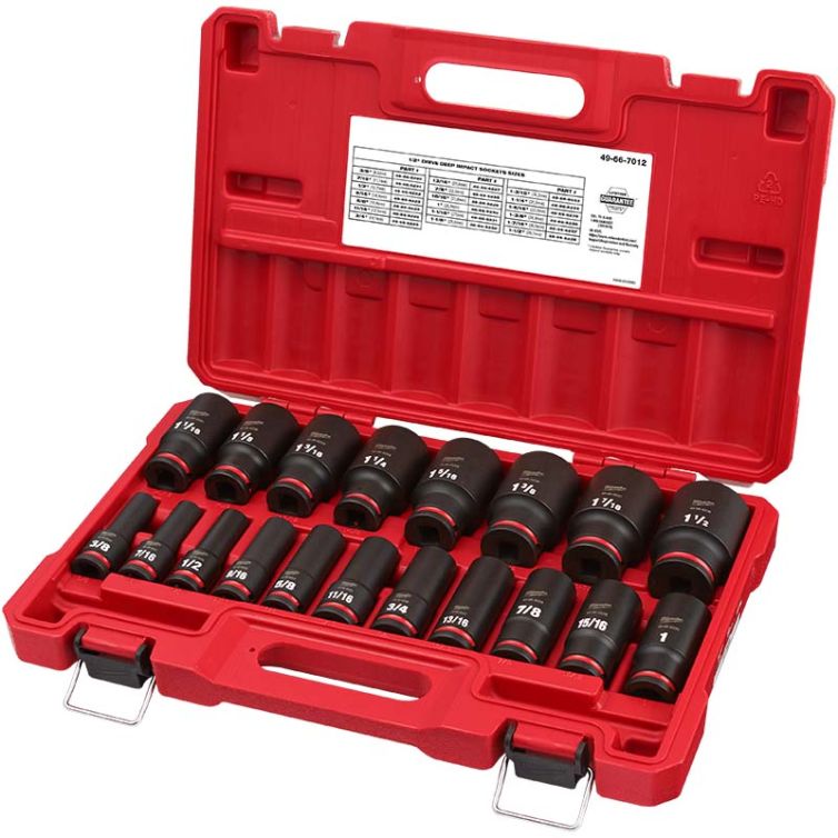 Milwaukee 19pc SHOCKWAVE Impact Duty 1/2" Drive SAE Deep 6 Point Socket Set