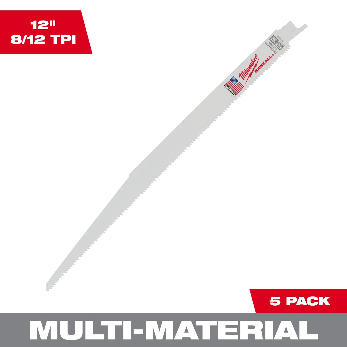 Milwaukee 12 in. 8/12 TPI SAWZALL Blades - 5 Pack