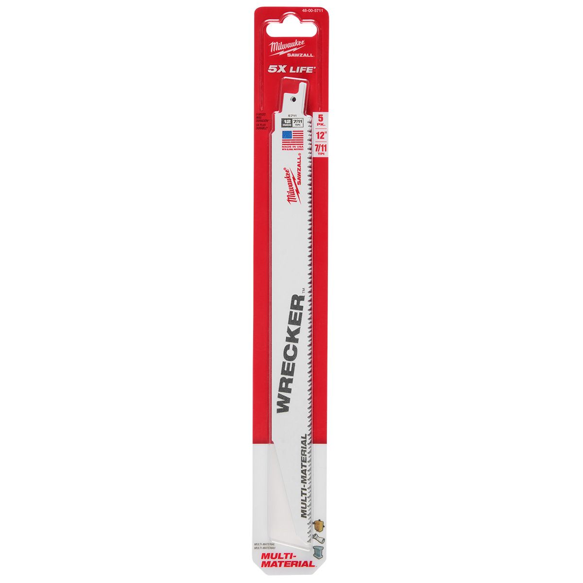 Milwaukee 12 in. 7/11TPI The Wrecker Multi-Material SAWZALL Blade - 5 Pack