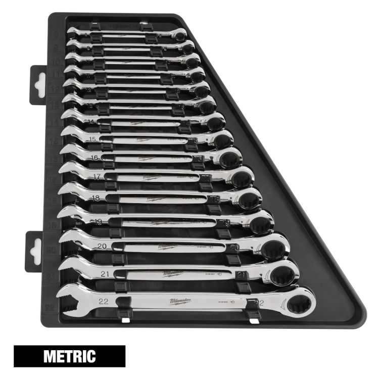 Milwaukee 15 Piece Ratcheting Combination Wrench Set - Metric