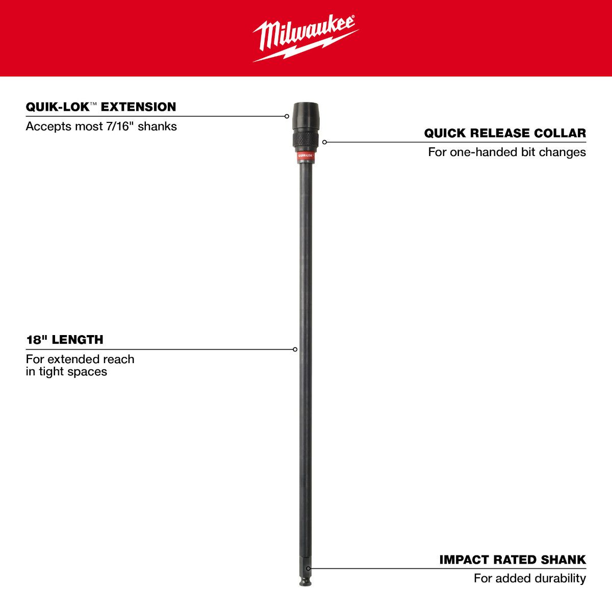 Milwaukee 18 in. x 7/16 in. Universal QUIK-LOK Extension