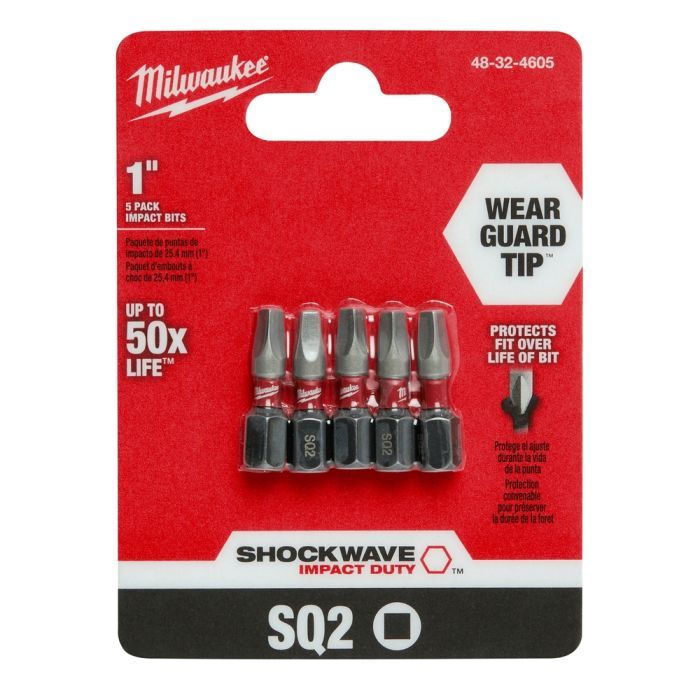 Milwaukee SHOCKWAVE Impact Square Recess #2 Insert Bits - 5 Pack