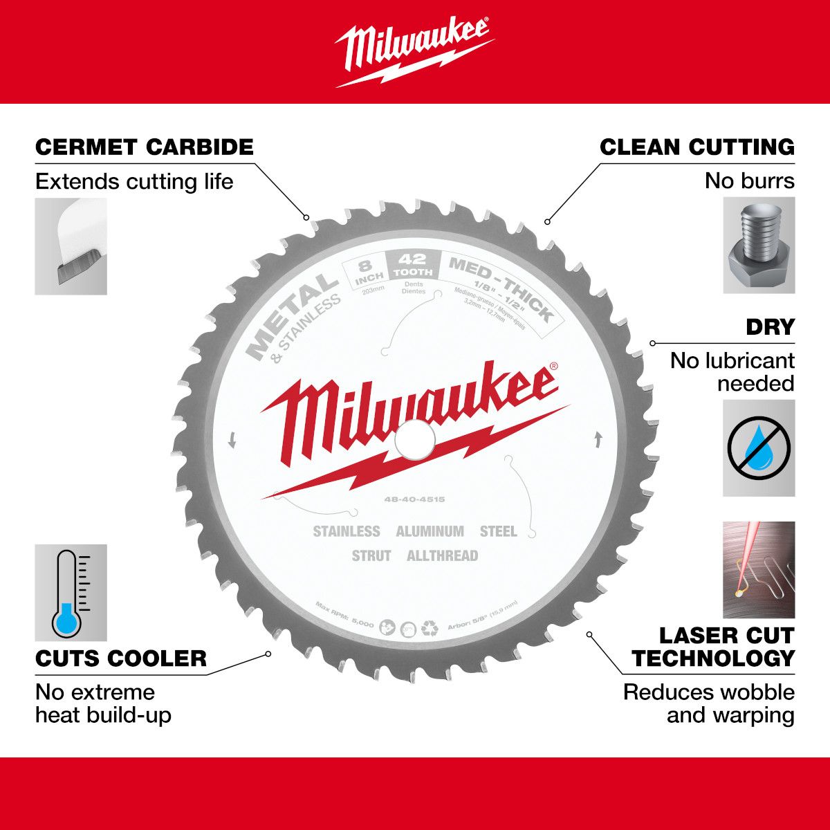 Milwaukee 8 in. 42 Tooth Dry Cut Cermet Tipped Circular Saw Blade