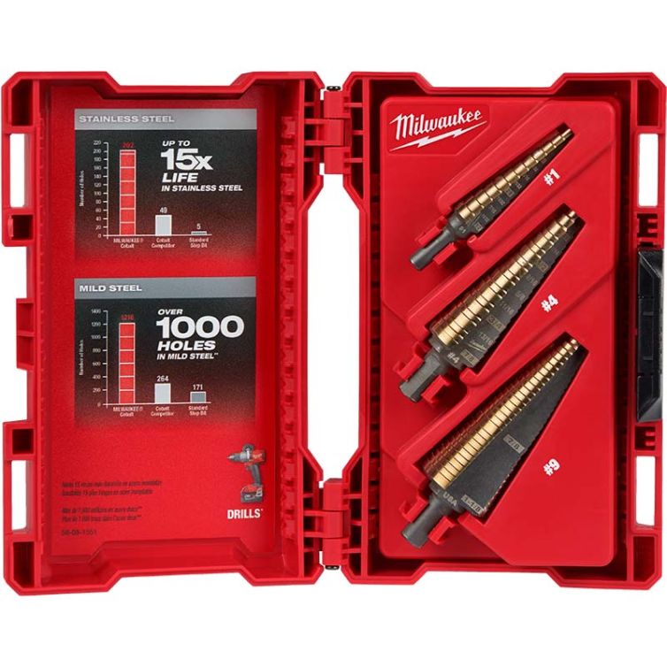 Milwaukee 3PC Cobalt Step Drill Set (#1, #4, #9)
