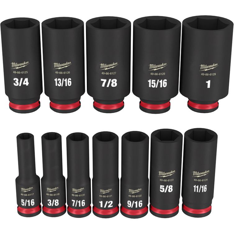 Milwaukee 12pc SHOCKWAVE Impact Duty 3/8" Drive SAE Deep 6 Point Socket Set