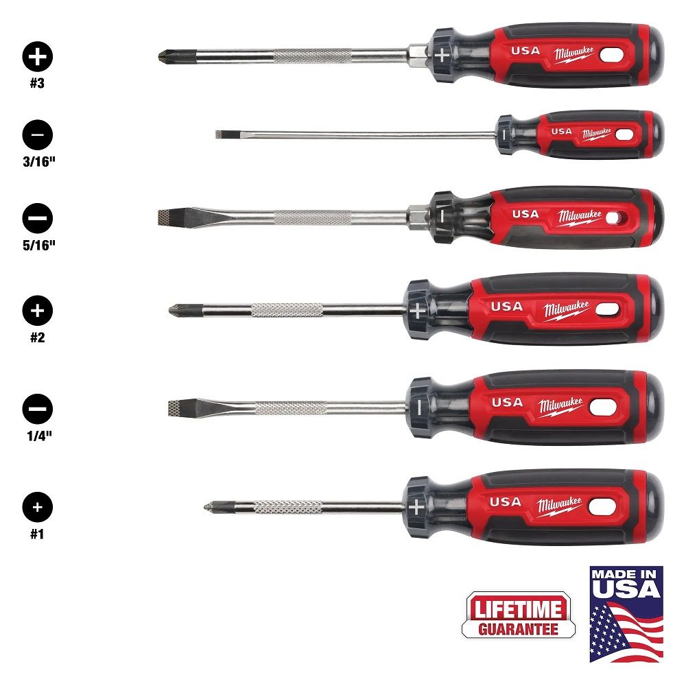Milwaukee 6PC Cushion Grip Screwdriver Set (USA)