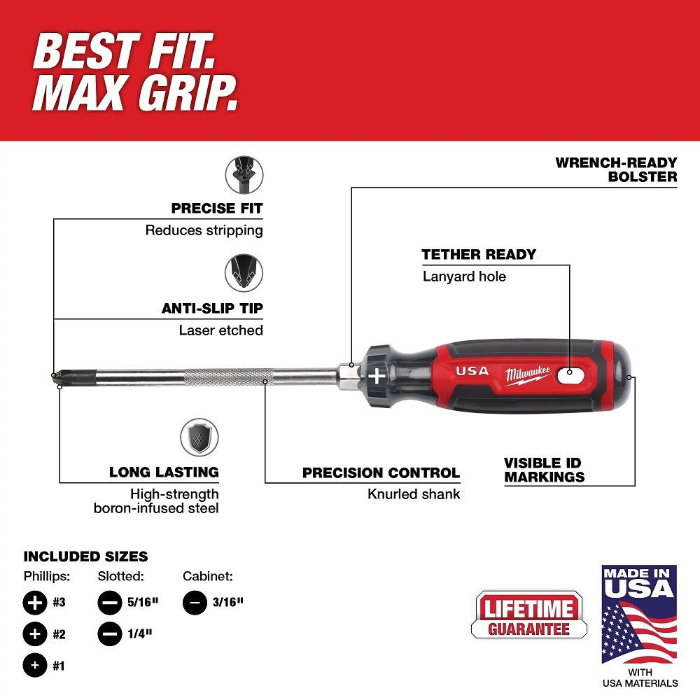 Milwaukee 6PC Cushion Grip Screwdriver Set (USA)