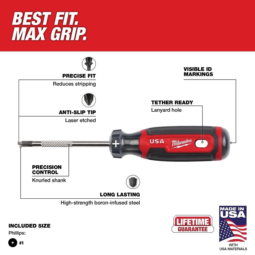 Milwaukee #3 Phillips 6" Cushion Grip Screwdriver (USA)