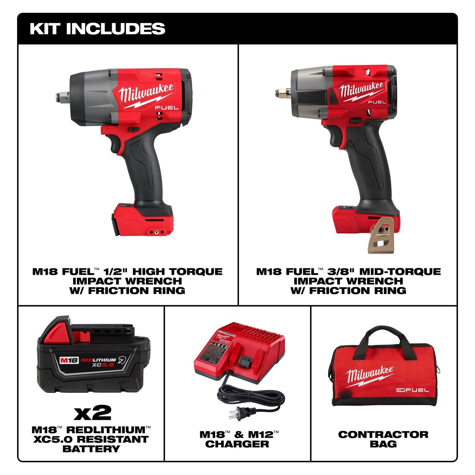 Milwaukee M18 FUEL 1/2" HTIW & 3/8" MTIW Automotive Combo Kit